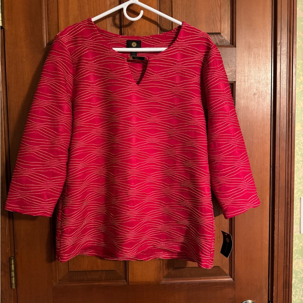 JM Collection Womens Jacquard Metallic Hardware Keyhole Knit Size L Red - Gold